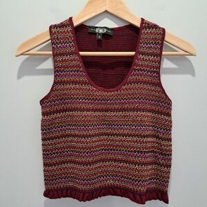 Multicolor Zig Zag Ruffle Hem Boho 70s 90s Y2K Retro Grunge Crop Tank Top Large